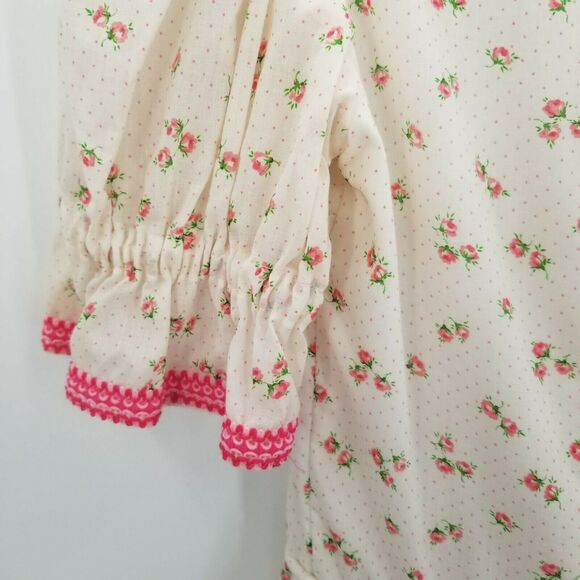 Vintage Floral Fit & Flare Mini Dress Short Puff Sleeves Scoop Neck Ivory - Picture 6 of 11